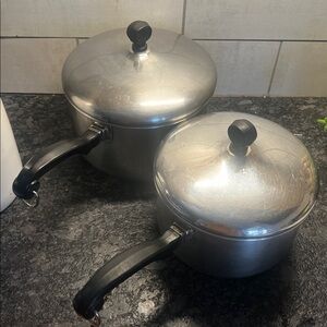 Farberware Stainless Steel Cookware Set with Black Handles. 3 qt and 2qt